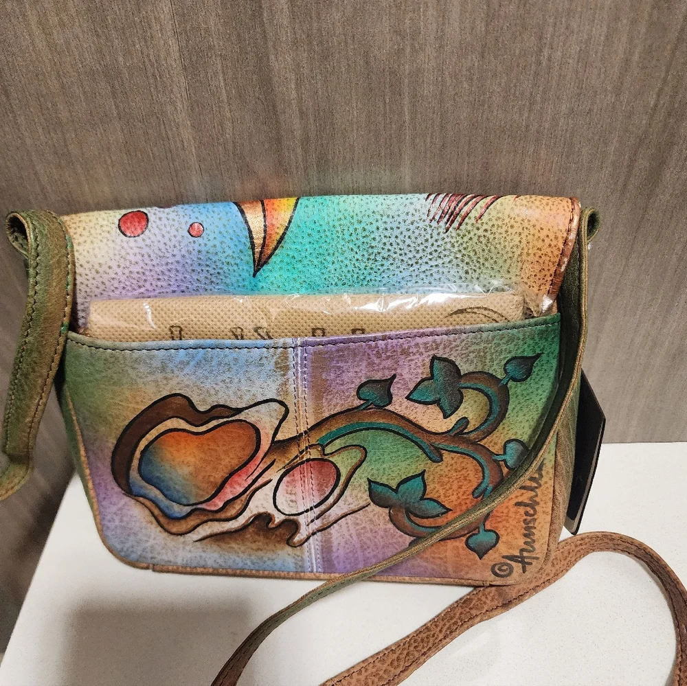 Anuschka hand painted butterfly Leather Crossbody Purse 468-COL  RARE NWT - Picture 10 of 10